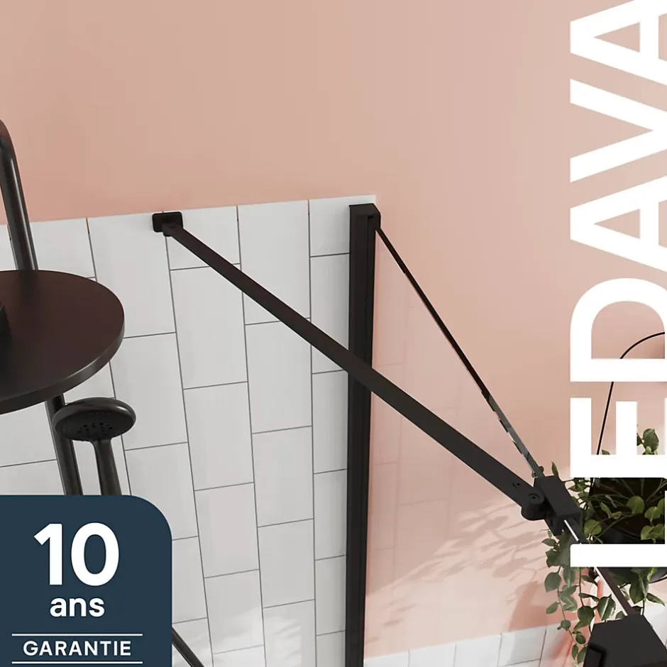 GoodHome Barre de fixation/stabilisation pour paroi de douche L.70 cm, alu noir, Ledava