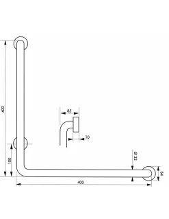 Thirard Barre de maintien coudée, inox 304, longueur 800mm, angle 90 degrés, diamètre 32mm, finition inox brossé -