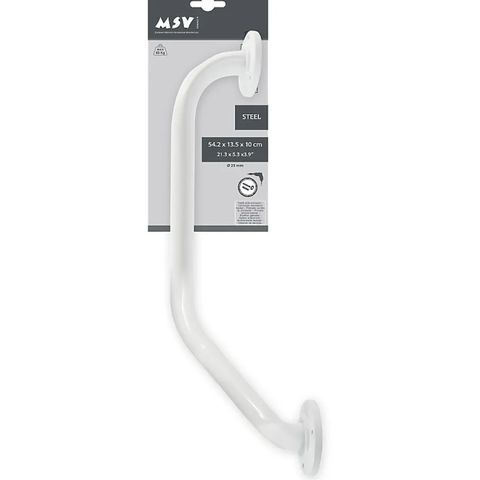 MSV Barre de redressement ou d'appui coudée Acier 54x13,5x10cm Blanc* Barre D'Appui