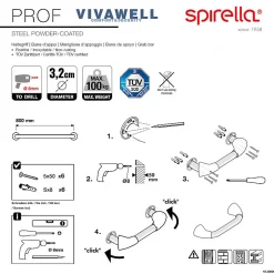 Spirella Barre de redressement ou d'appui PROF Acier Inox 80cm Blanc