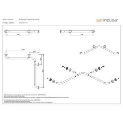 Sanindusa Barre de relèvement et appui murale d'angle 4 points PMR normes handicapé WcCare 77x77 blanche* Barre D'Appui