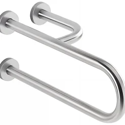 Sanindusa Barre de relèvement et appui en U avec renfort latéral à droite PMR normes handicapé NewWCCare 60 inox brossé* Barre D'Appui