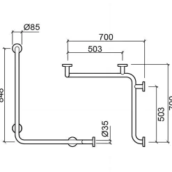 Sanindusa Barre de relèvement et appui en angle horizontal et vertical PMR normes handicapé NewWCCare inox brossé