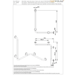 Sanindusa Barre de relèvement et appui en angle horizontal et vertical PMR normes handicapé NewWCCare inox brossé