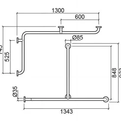 Sanindusa Barre de relèvement et appui en angle horizontal 1 remontée PMR normes handicapé NewWCCare inox brossé