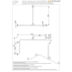 Sanindusa Barre de relèvement et appui en angle horizontal 1 remontée PMR normes handicapé NewWCCare inox brossé