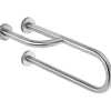 Sanindusa Barre de relèvement et appui en U avec renfort latéral à gauche PMR normes handicapé NewWCCare 60 inox brossé