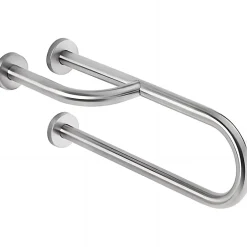 Sanindusa Barre de relèvement et appui en U avec renfort latéral à gauche PMR normes handicapé NewWCCare 60 inox brossé