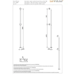 Sanindusa Barre de relèvement et appui droite fixation sol et mur PMR normes handicapé NewWCCare 180 inox brossé