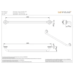 Sanindusa Barre de relèvement et appui droite PMR normes handicapé NewWCCare 100 inox brossé