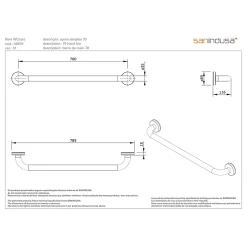 Sanindusa Barre de relèvement et appui droite PMR normes handicapé NewWCCare 70 inox brossé