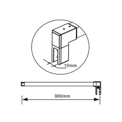 AICA Sanitaire Barre de stabilisation douche 90 cm alu noir - Verre 6-10 mm