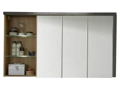 Trend Team BAY - Meuble salle de bain mélaminé. Armoire de toilette avec miroir. L - H - P : 123 - 71 - 18 cm