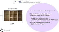 Trend Team BAY - Meuble salle de bain mélaminé. Armoire de toilette avec miroir. L - H - P : 123 - 71 - 18 cm
