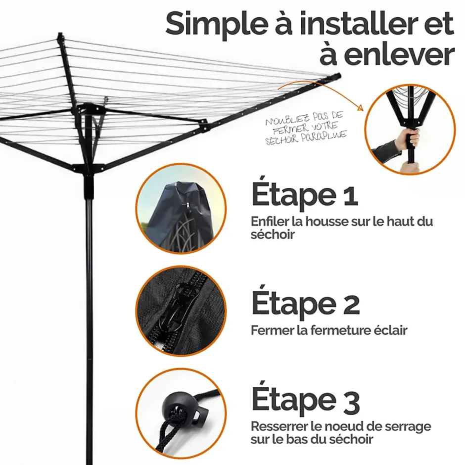 Linxor Bâche, housse de protection imperméable pour séchoir parapluie - 180 x 30 x 30 cm - Noir -