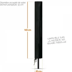 Linxor Bâche, housse de protection imperméable pour séchoir parapluie - 165 x 30 x 30 cm - Noir -