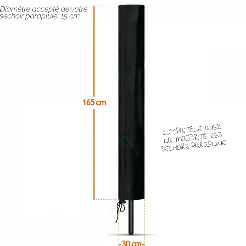 Linxor Bâche, housse de protection imperméable pour séchoir parapluie - 165 x 30 x 30 cm - Noir -