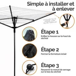 Linxor Bâche, housse de protection imperméable pour séchoir parapluie - 165 x 30 x 30 cm - Noir -