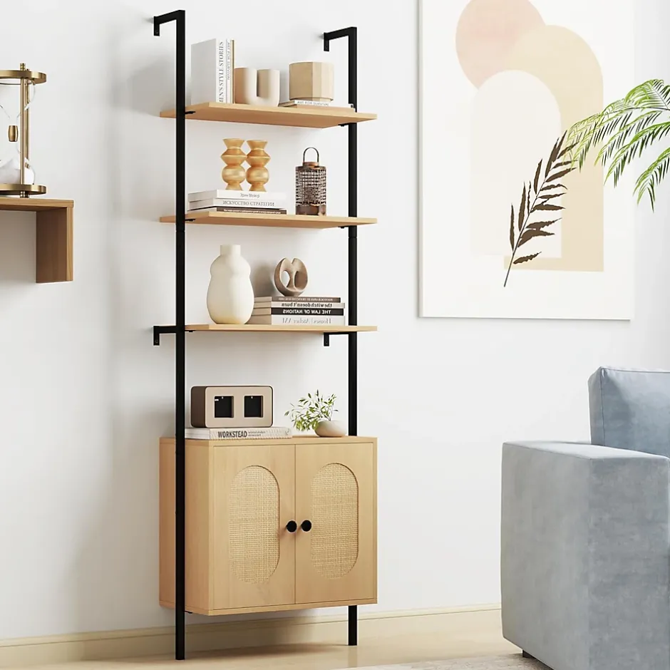 Giantex Bibliotheque avec 4 Niveaux d'Étagères Ouvertes en Bois,avec Cadre Métallique et Armoire 2 Niveaux, pour Salon, Chambre, Cuisine* Etagère Salle De Bains