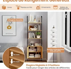 Giantex Bibliotheque avec 4 Niveaux d'Étagères Ouvertes en Bois,avec Cadre Métallique et Armoire 2 Niveaux, pour Salon, Chambre, Cuisine* Etagère Salle De Bains