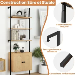 Giantex Bibliotheque avec 4 Niveaux d'Étagères Ouvertes en Bois,avec Cadre Métallique et Armoire 2 Niveaux, pour Salon, Chambre, Cuisine* Etagère Salle De Bains