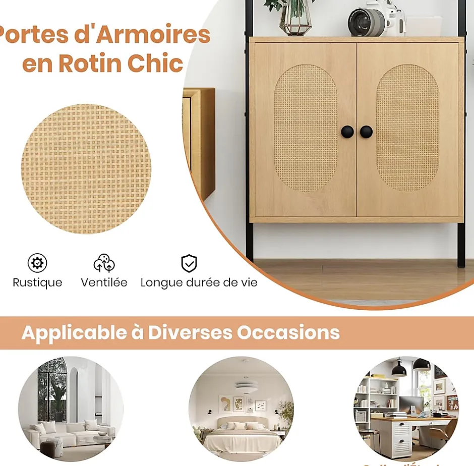 Giantex Bibliotheque avec 4 Niveaux d'Étagères Ouvertes en Bois,avec Cadre Métallique et Armoire 2 Niveaux, pour Salon, Chambre, Cuisine* Etagère Salle De Bains