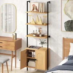Giantex Bibliotheque avec 4 Niveaux d'Étagères Ouvertes en Bois,avec Cadre Métallique et Armoire 2 Niveaux, pour Salon, Chambre, Cuisine* Etagère Salle De Bains