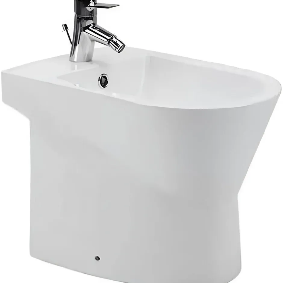 Sanindusa Bidet à poser au sol céramique traditionnelle UrbY 55x35 blanc (robinet et vidage non inclus)