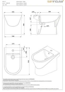 Sanindusa Bidet à poser au sol céramique traditionnelle UrbY 55x35 blanc (robinet et vidage non inclus)