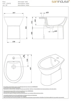 Sanindusa Bidet compact gain de place Easy céramique traditionnelle a poser au sol blanc