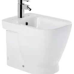 Sanindusa Bidet céramique traditionnelle Look avec trous pour abattant blanc (abattant, robinet et vidage non inclus)