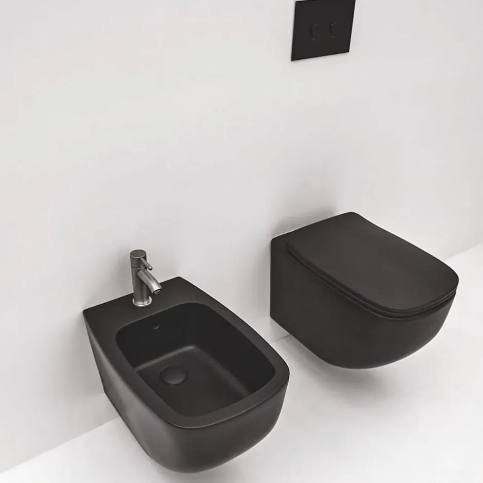 Kiamami Valentina Bidet Et Toilettes Suspendus En Céramique Noir Mat Mozart