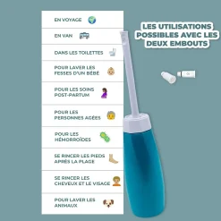 Expert Bidet Portable pour Toilette Intime avec deux embouts ajustables - Marque Française - 400 ml - Douchette de Voyage - WC* Bidet