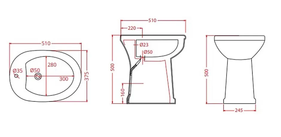 Goman Srl Bidet surélevé céramique ALTO 3 - Blanc - Hauteur 50 cm - Profondeur : 51 cm - Largeur : 37,5 cm* Bidet
