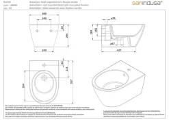 Sanindusa Bidet suspendu céramique traditionnelle 56 Sanlife blanc mate