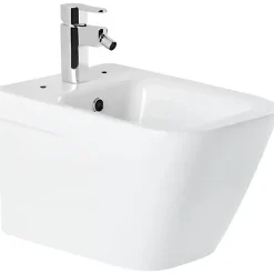 Sanindusa Bidet suspendu céramique traditionnelle Look avec trous pour abattant blanc (abattant, robinet et vidage non inclus)* Bidet