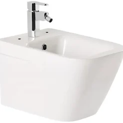 Sanindusa Bidet suspendu céramique traditionnelle Look avec trous pour abattant blanc (abattant, robinet et vidage non inclus)* Bidet