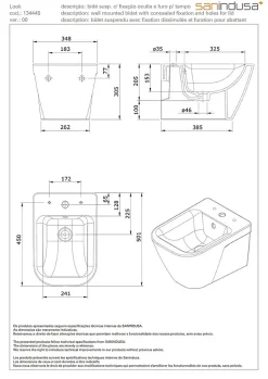 Sanindusa Bidet suspendu céramique traditionnelle Look avec trous pour abattant blanc (abattant, robinet et vidage non inclus)* Bidet
