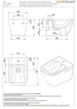 Sanindusa Bidet suspendu céramique traditionnelle Look 50x35 blanc (robinet et vidage non inclus)* Bidet
