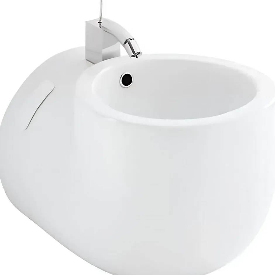 Sanindusa Bidet suspendu cylindrique contemporain céramique traditionnelle blanc (robinet non inclus)