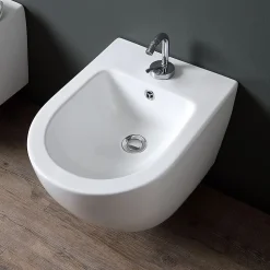 Kiamami Valentina Bidet Suspendu Rond Blanc En Céramique Avec Évacuation Murale - Folk