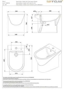 Sanindusa Bidet UrbY céramique traditionnelle pose au sol avec trous abattant (abattant non compris) blanc