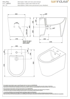 Sanindusa Bidet UrbY Plus céramique traditionnelle pose au sol avec trous abattant (abattant non compris) blanc* Bidet
