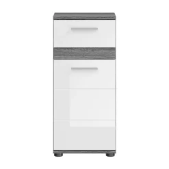 Xonox Blake - Meuble bas en mélaminé blanc et argenté (L/H/P : 35x79x31 cm)
