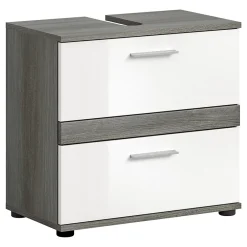 Xonox Blake - Meuble sous-lavabo en mélaminé blanc et argenté (L/H/P : 60x57x34 cm)