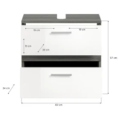 Xonox Blake - Meuble sous-lavabo en mélaminé blanc et argenté (L/H/P : 60x57x34 cm)