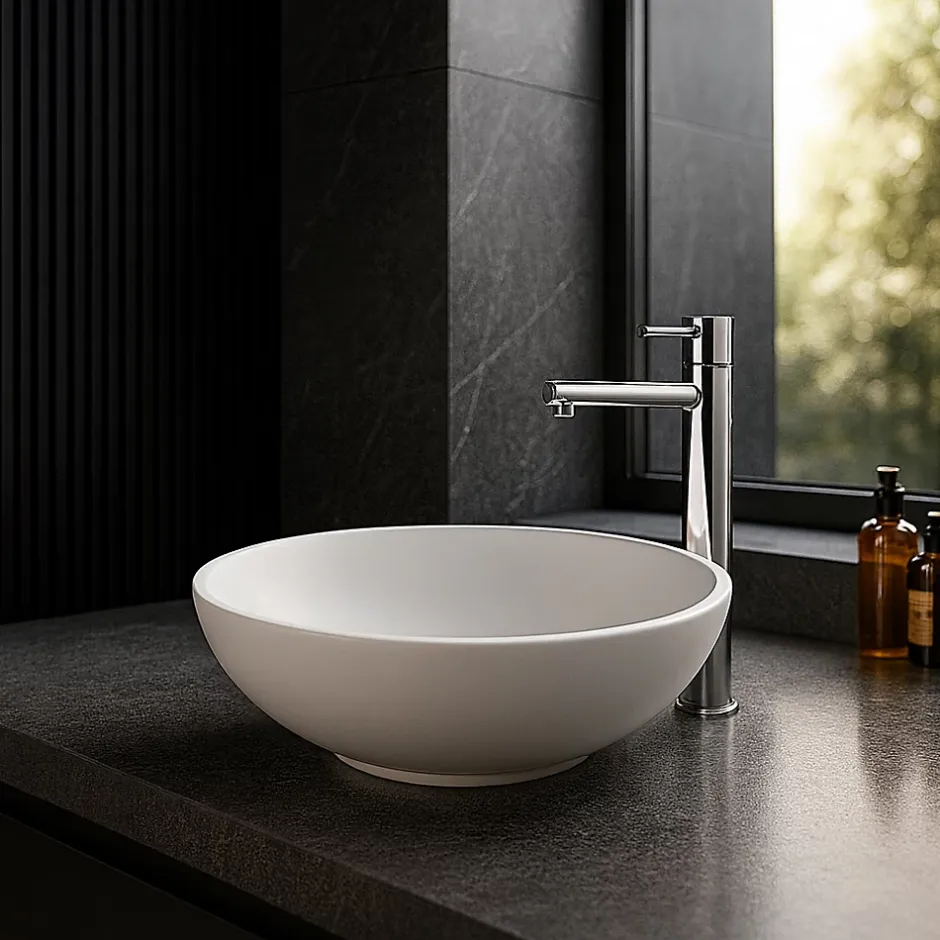 Ambra BOLÉA - Vasque ronde à poser 40 cm en solide surface - Design épuré et contemporain