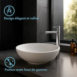 Ambra BOLÉA - Vasque ronde à poser 40 cm en solide surface - Design épuré et contemporain