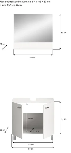 Xonox Boston - Ensemble de 2 meubles de salle de bains (L/H/P : 57x186x33 cm) en mélaminé blanc, vasque non incluse