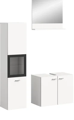 Xonox Boston - Ensemble de 3 meubles de salle de bains (L/H/P : 102x186x33 cm) en mélaminé blanc, vasque non incluse* Meuble Sous Lavabo